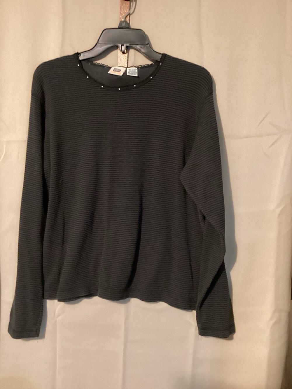 Faded Glory Stretch Blouse Black XL Sequined Diamond Like Collar Parties Holiday